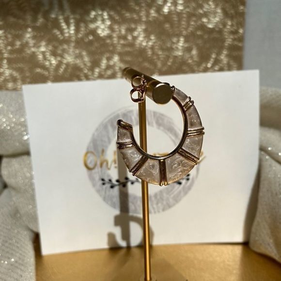 Gold Filled Mother of Pearl Statement Hoops - Picture 10 of 10